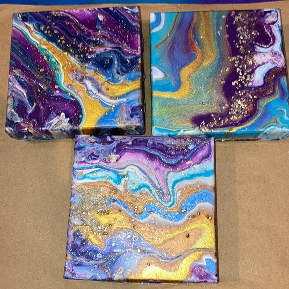 3 fluid art hand painted 3.5” square gift boxes with padding - Picture 2 of 4